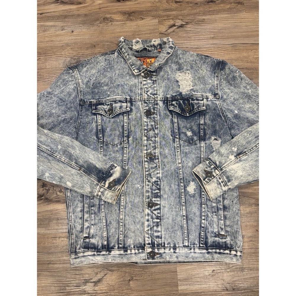 Vintage Rolling Paper Denim Jacket XL Acid‎ Wash Distressed Trucker USA